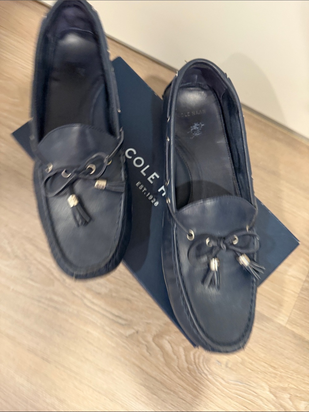 Cole Haan Women's Dark Blue Leather Tassel Moccasins